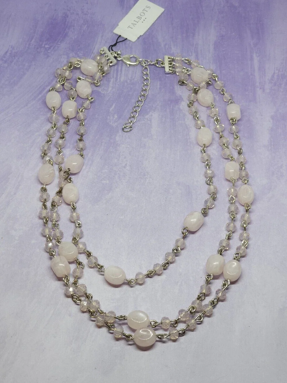 Talbots NWT Multi-Strand Statement Necklace Pink & Silver Tone